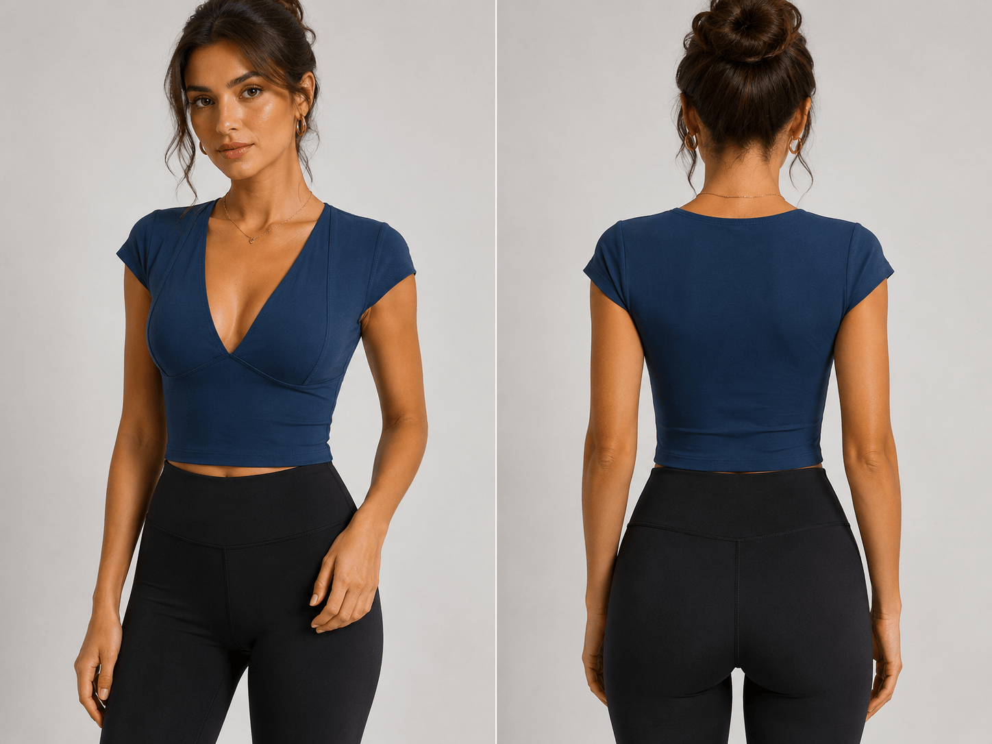 Knitwear 4——Women's Deep V-Neck Cropped Active Top