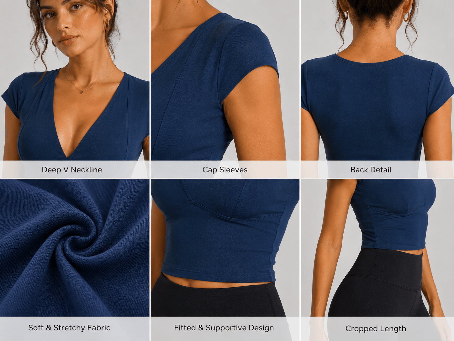 Knitwear 4——Women's Deep V-Neck Cropped Active Top Knitwear 4——Women's Deep V-Neck Cropped Active Top