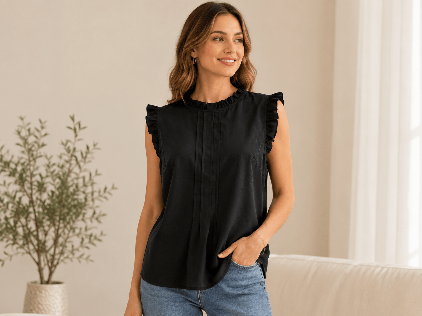Woven 1——Women's Elegant Ruffle Sleeveless Blouse