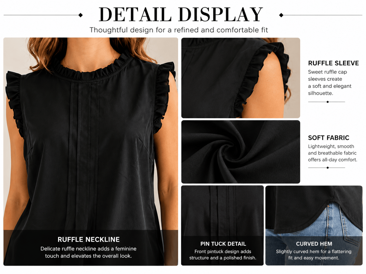 Woven 1——Women's Elegant Ruffle Sleeveless Blouse