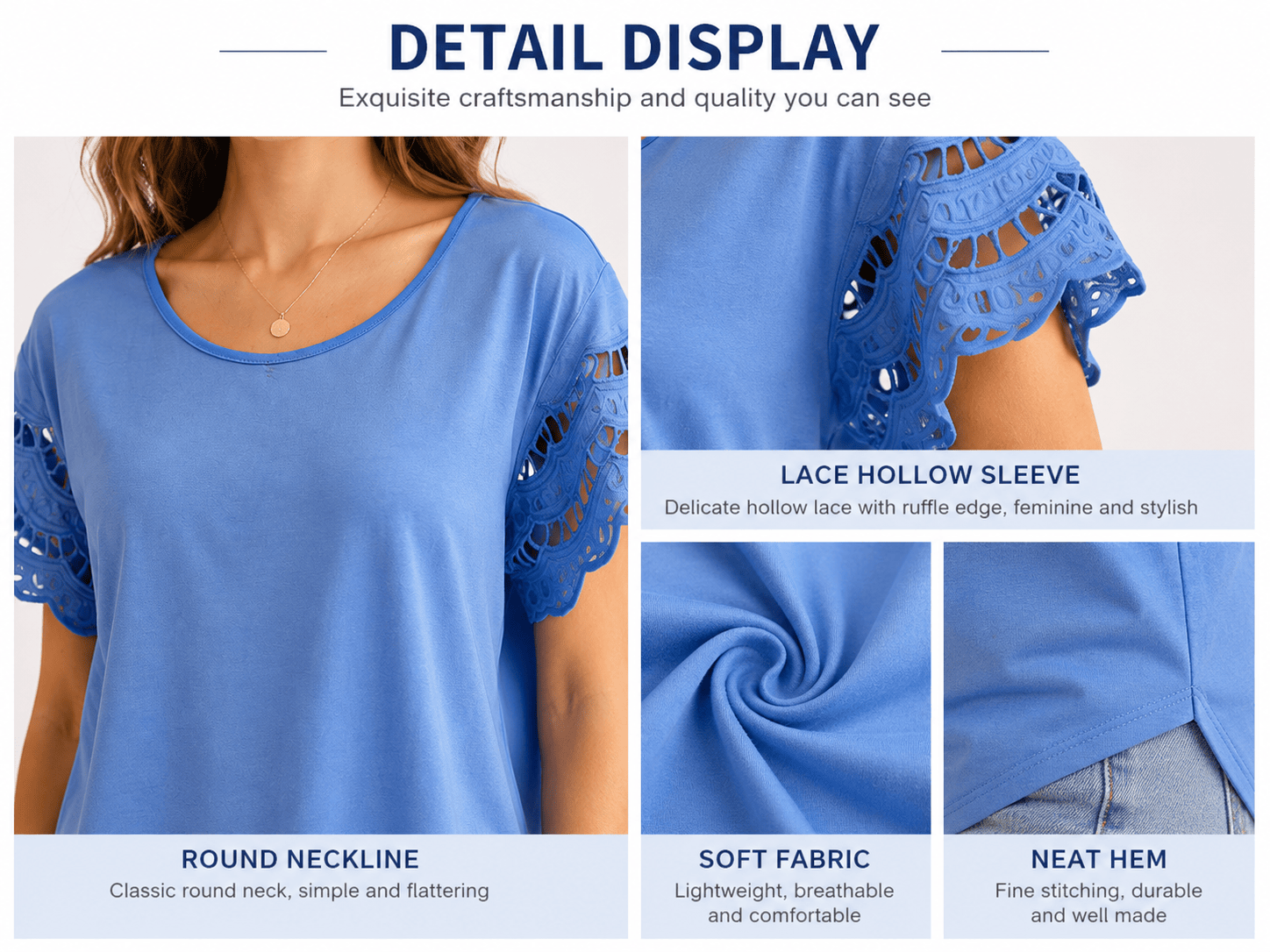 Mix 2——Women's Casual Round Neck Lace Sleeve T-Shirt
